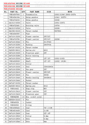 वॉल्वो कैटलॉग VOE14507900 के लिए EC140B एक्सकेवेटर प्लैनेटरी स्विंग रेड्यूसर