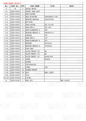 कैटलॉग उत्खनन अंतिम ड्राइव प्लैनेटरी रेड्यूसर 10 टन काला XJDG-00001 R110-7