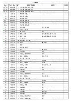 9065934 9080068 9096481 उत्खनन उपकरण यात्रा ड्राइव कैटलॉग हाइड्रोलिक यात्रा मोटर EX100