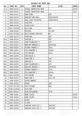 अनुकूलन योग्य काला 39Q6-42100 39Q6-42101 R220-9 उत्खनन यात्री ड्राइव अंतिम कमी कैटलॉग मशीनरी मरम्मत की दुकान के लिए