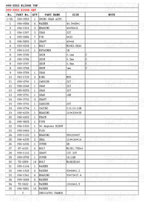 099-3553 E200B एक्सकेवेटर स्विंग ड्राइव कैटलॉग पार्ट्स फॉर स्विंग मोटर हाइड्रोलिक ट्रैवल सिस्टम